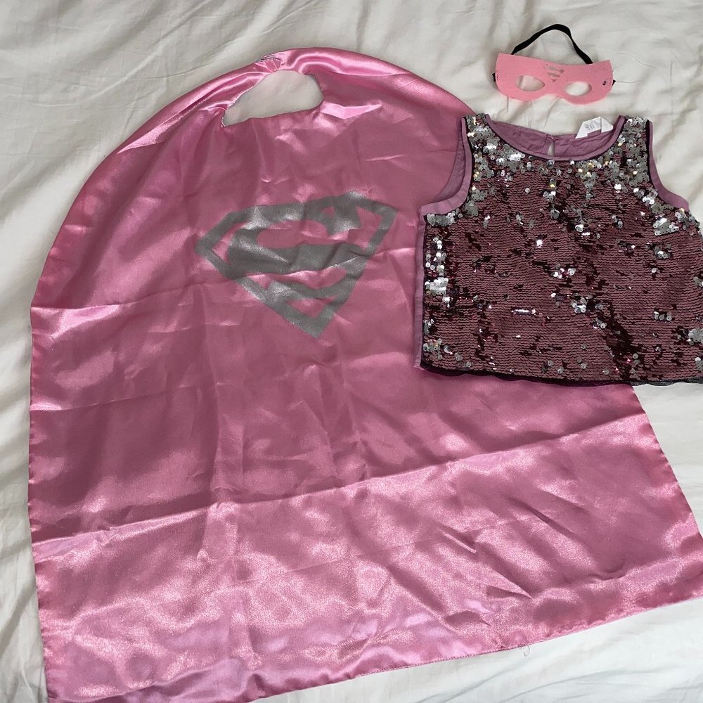 Super Girl Pink Sequence Halloween Costume Kids size 9-10